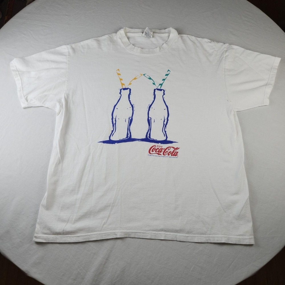 Vintage 1998 Coca-Cola T-Shirt Mens XL White Bottle Graphic Stedman Hanes 90s